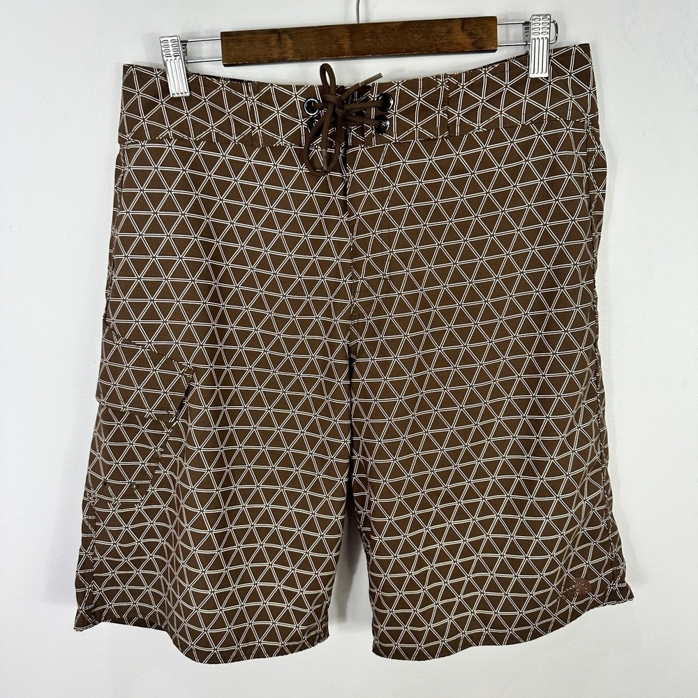 The North Face Board‎ Shorts Men 32 Brown Geometric Beach Resort Surf Earthy